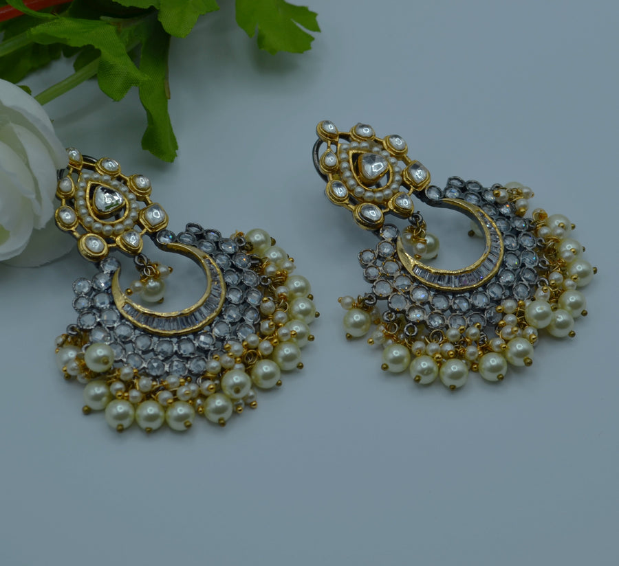 Anaarkali Kundan Chandbali Earrings With Pearl Tassels