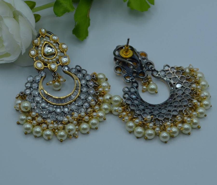 Anaarkali Kundan Chandbali Earrings With Pearl Tassels