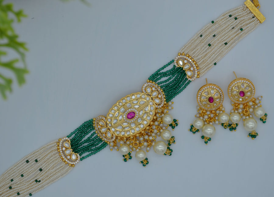 Naaz Pachi Kundan Choker Set Necklaces