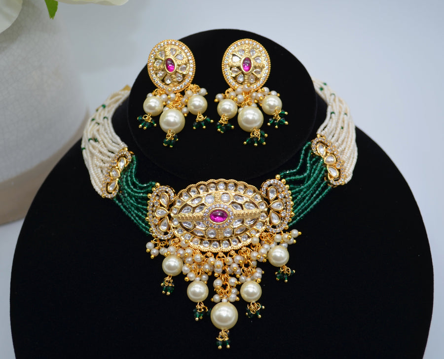 Naaz Pachi Kundan Choker Set Necklaces