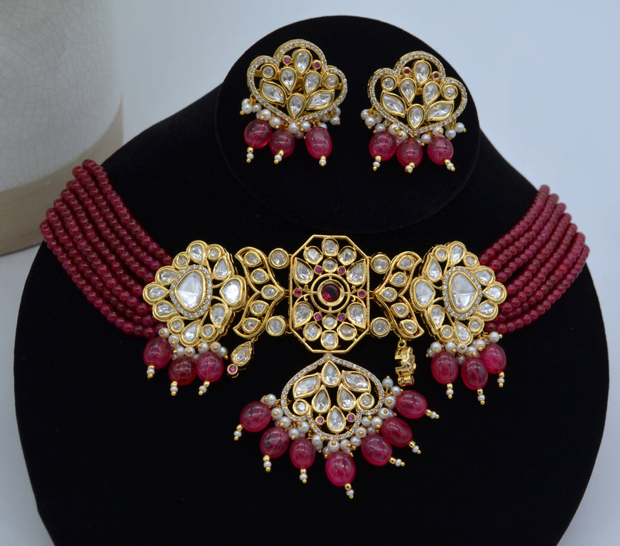 Naaz Pachi Kundan Choker Set Red Necklaces