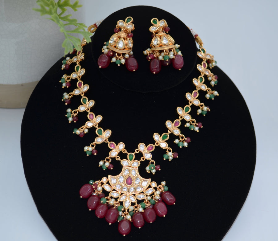 Navratan Uncut Kundan Necklace Set Necklaces