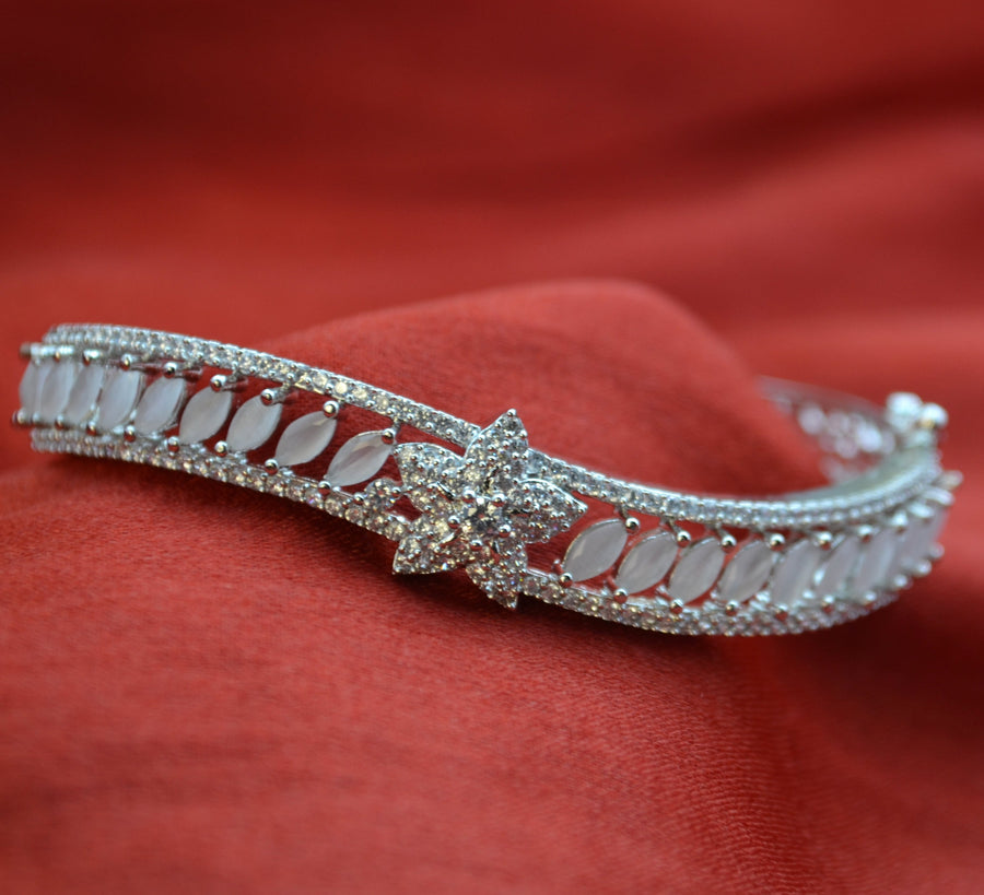 Simple Floral Cz Studded Monalisa Stone Openable Bracelet Grey Bracelets