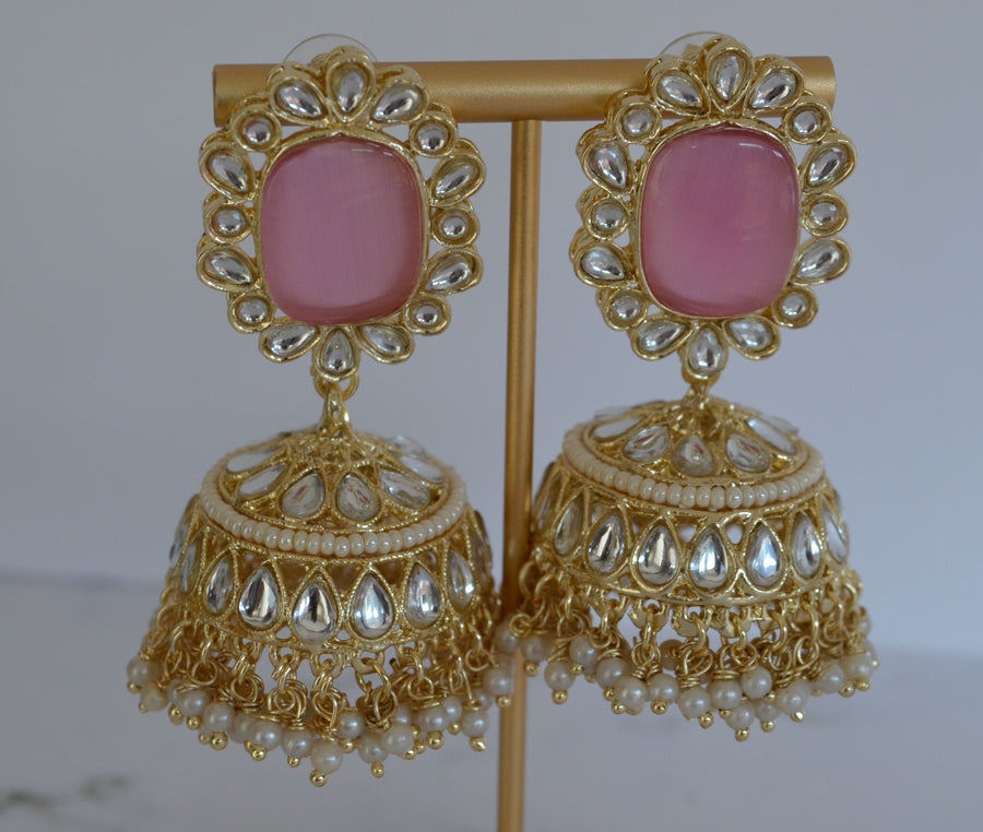 Pachi Kundan Jhumki With Pearl Tassels Earrings