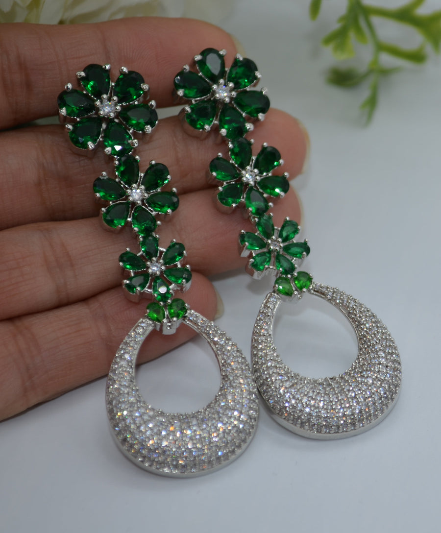 Gulsha Cz Studded Flower Dangles Earrings