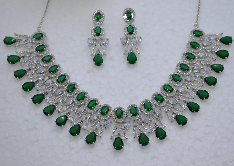 Designer American Diamond Necklace Set With Monalisa Stone. Necklaces