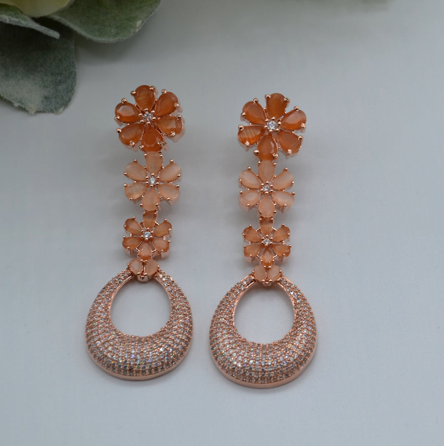 Gulsha Cz Studded Flower Dangles Earrings Peach
