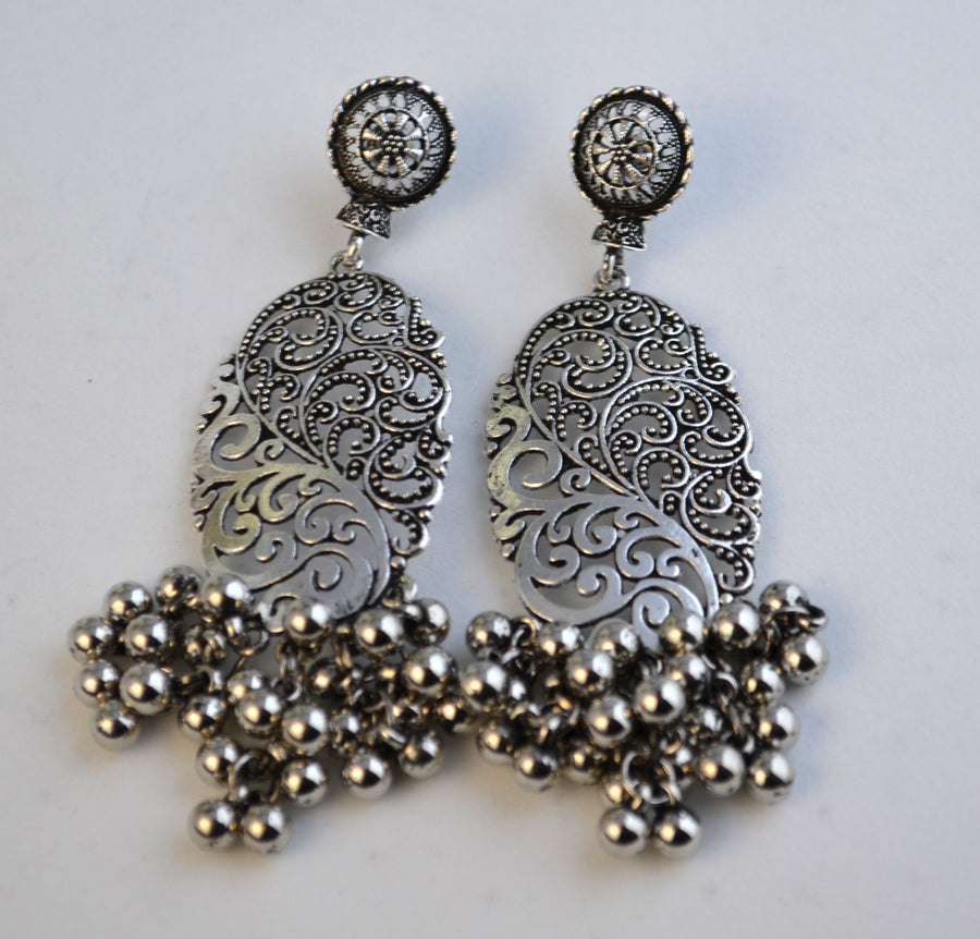 German Silver Ghungroo Style Beads Hanging Earring Earrings