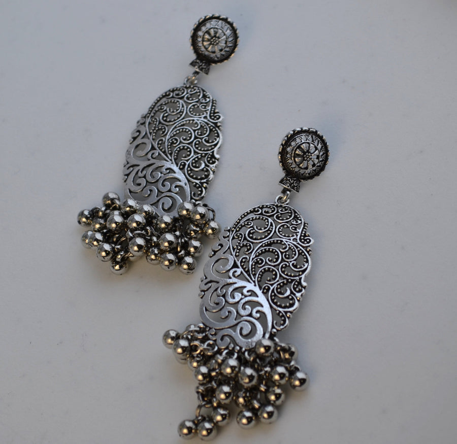 German Silver Ghungroo Style Beads Hanging Earring Earrings