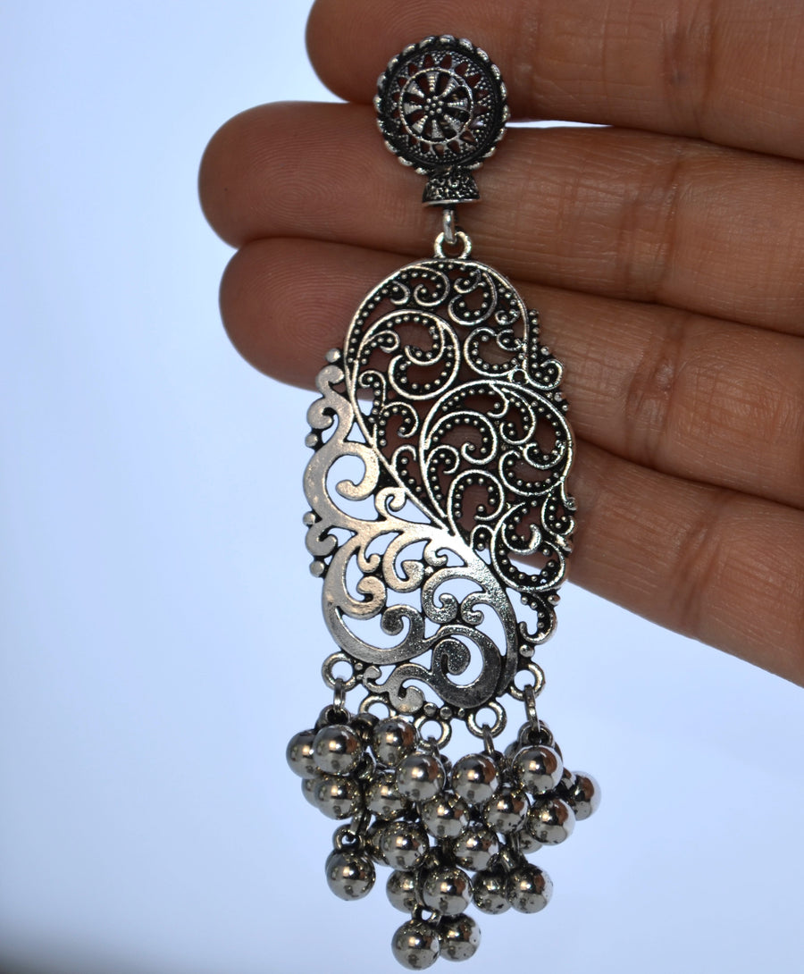 German Silver Ghungroo Style Beads Hanging Earring Earrings