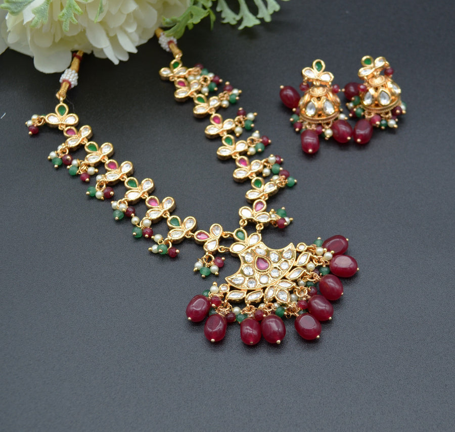 Navratan Uncut Kundan Necklace Set Necklaces