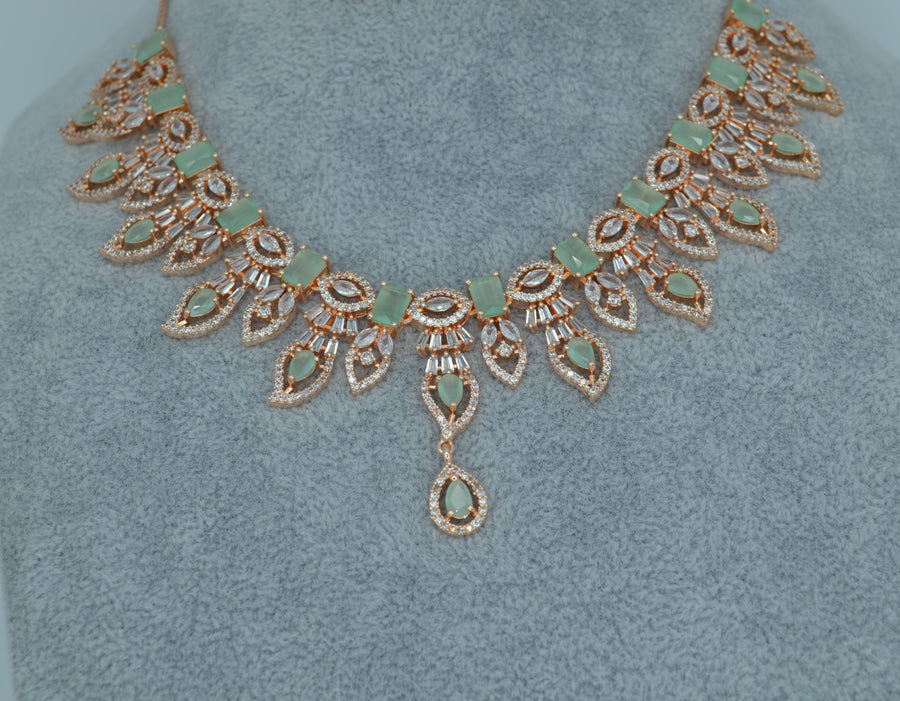 Ruhi Cz Studded Leaf Shape Necklace Set Necklaces