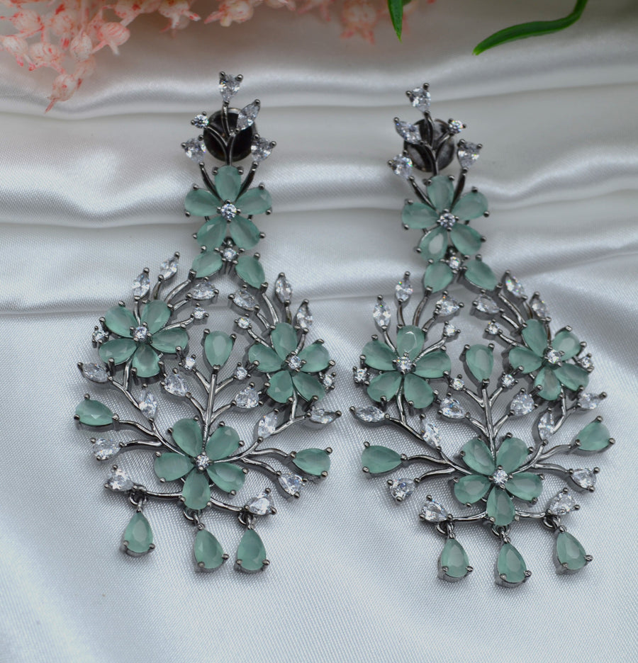 Mint Zirconia Flower Earrings - Victorian