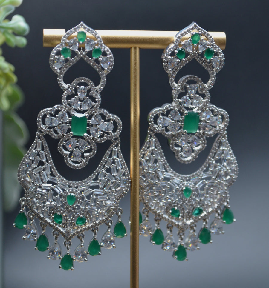 Statement American Diamonds & Baguette Stone Earrings With Monalisa Stones