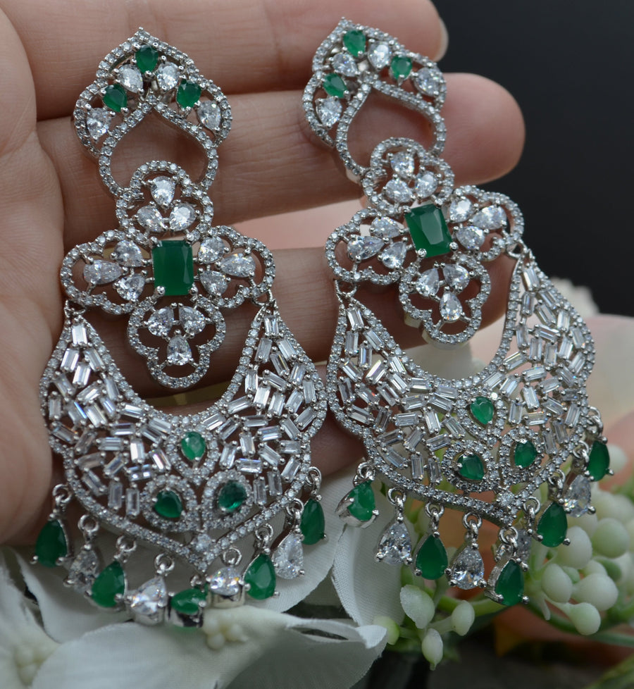 Statement American Diamonds & Baguette Stone Earrings With Monalisa Stones