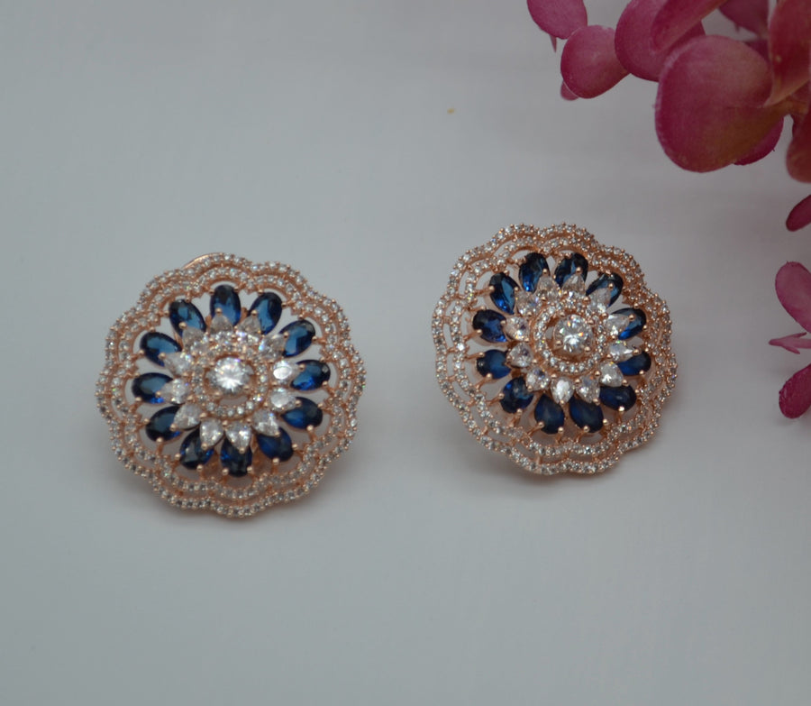 Gulsa Flower Cz Studded Studs With Monalisa Stones Sapphire Earrings