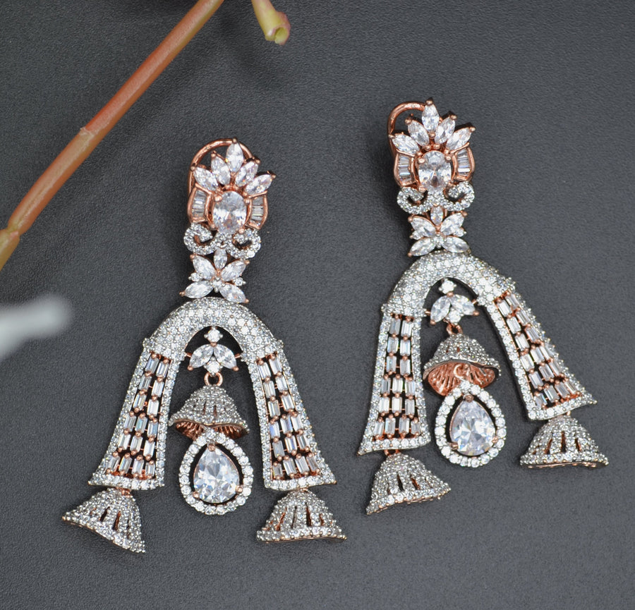 Naira Rhinestone Embellished Cz Half Jhumki Earrings