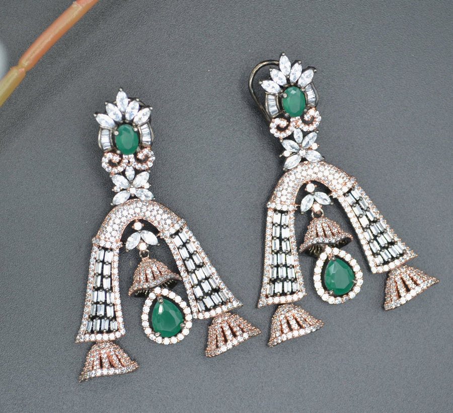 Naira Rhinestone Embellished Cz Half Jhumki Earrings