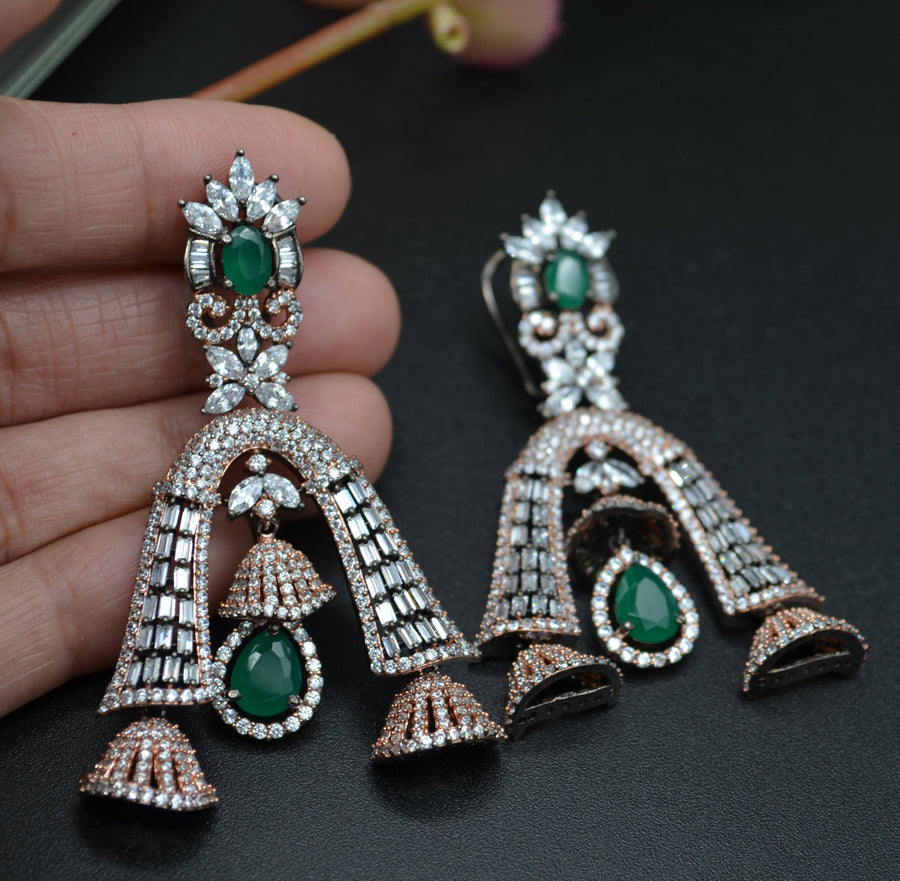 Naira Rhinestone Embellished Cz Half Jhumki Earrings
