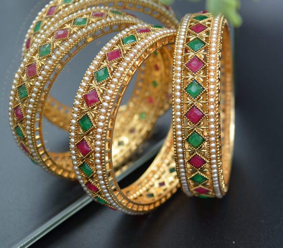 Non Openable Kundan Kadas - Pair Bracelets