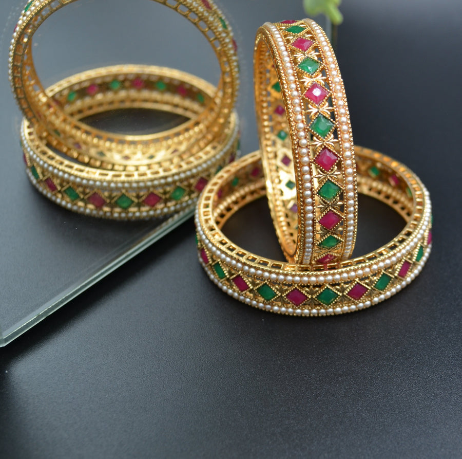 Non Openable Kundan Kadas - Pair Bracelets