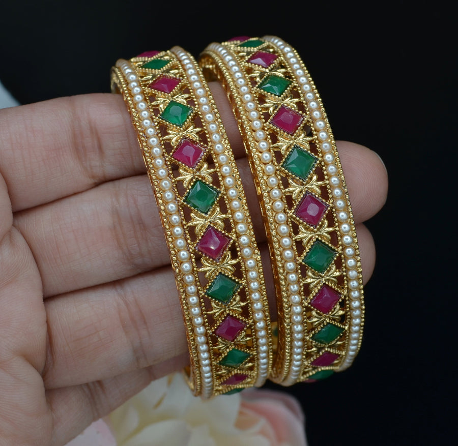 Non Openable Kundan Kadas - Pair Bracelets