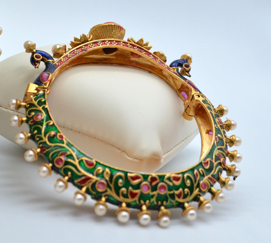 Meenakari Peacock Openable Kada Bangles