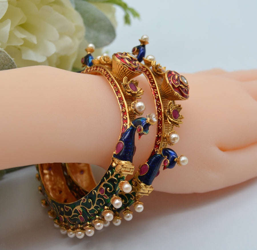 Meenakari Peacock Openable Kada Bangles