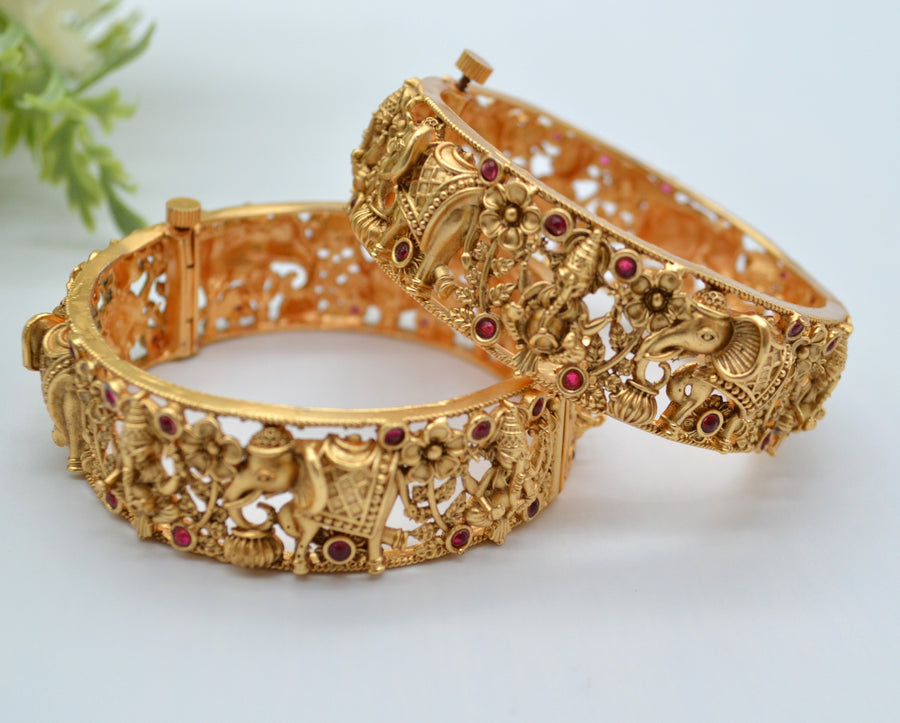 Traditional Kemp Ganesha Openable Kada - Single Or Pair 2.4 / Bangles