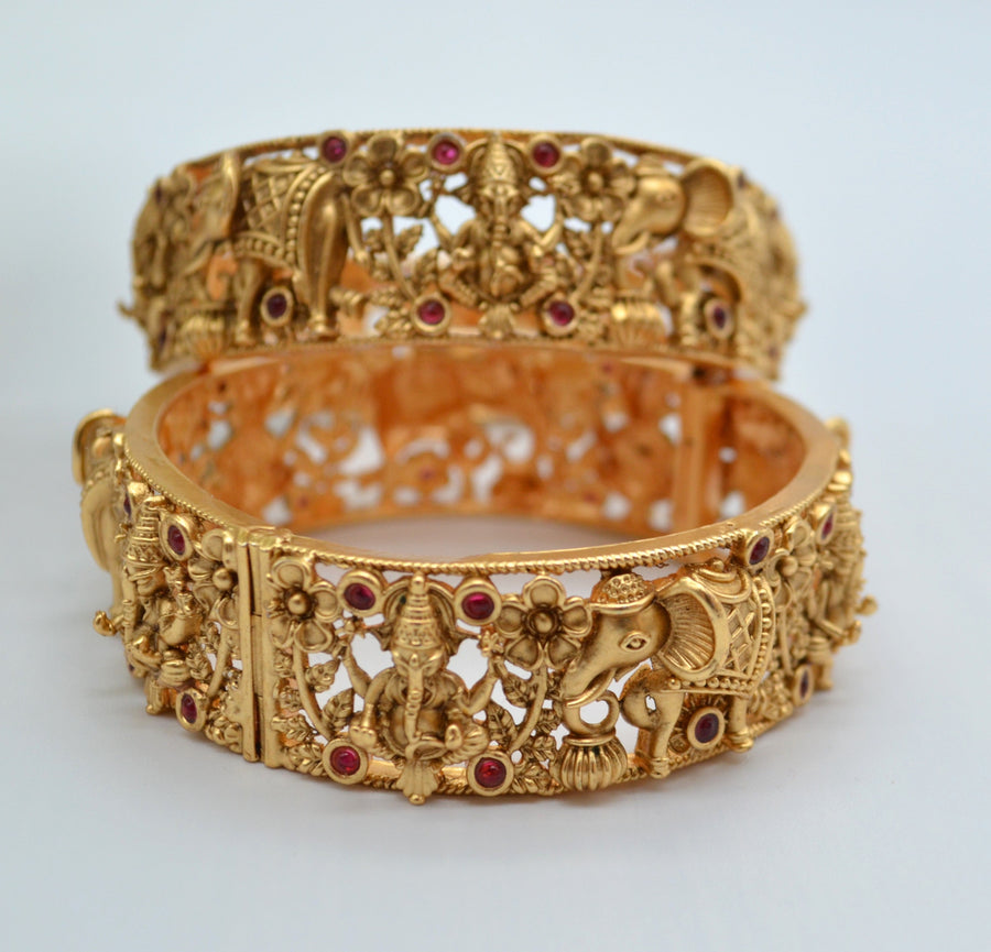 Traditional Kemp Ganesha Openable Kada - Single Or Pair Bangles