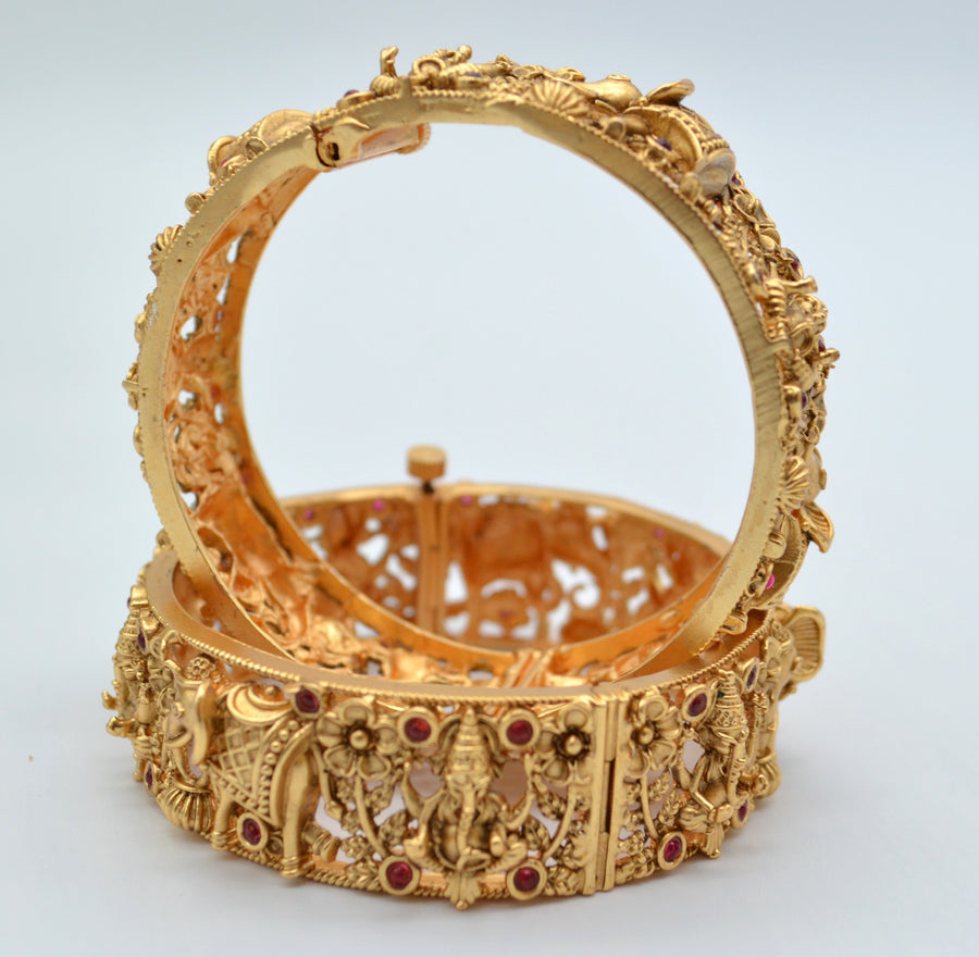 Traditional Kemp Ganesha Openable Kada - Single Or Pair Bangles