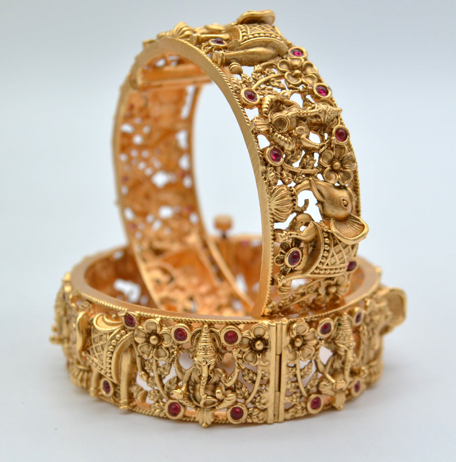 Traditional Kemp Ganesha Openable Kada - Single Or Pair 2.4 / Bangles