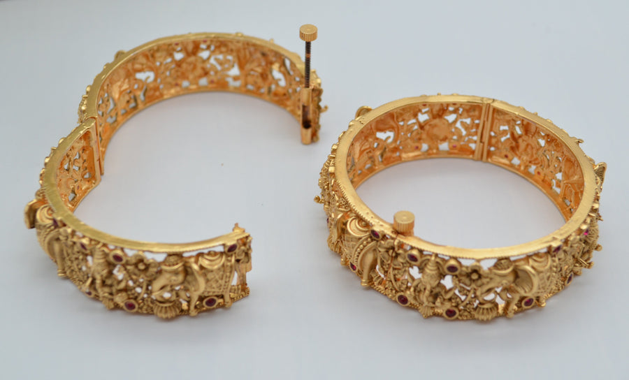 Traditional Kemp Ganesha Openable Kada - Single Or Pair Bangles