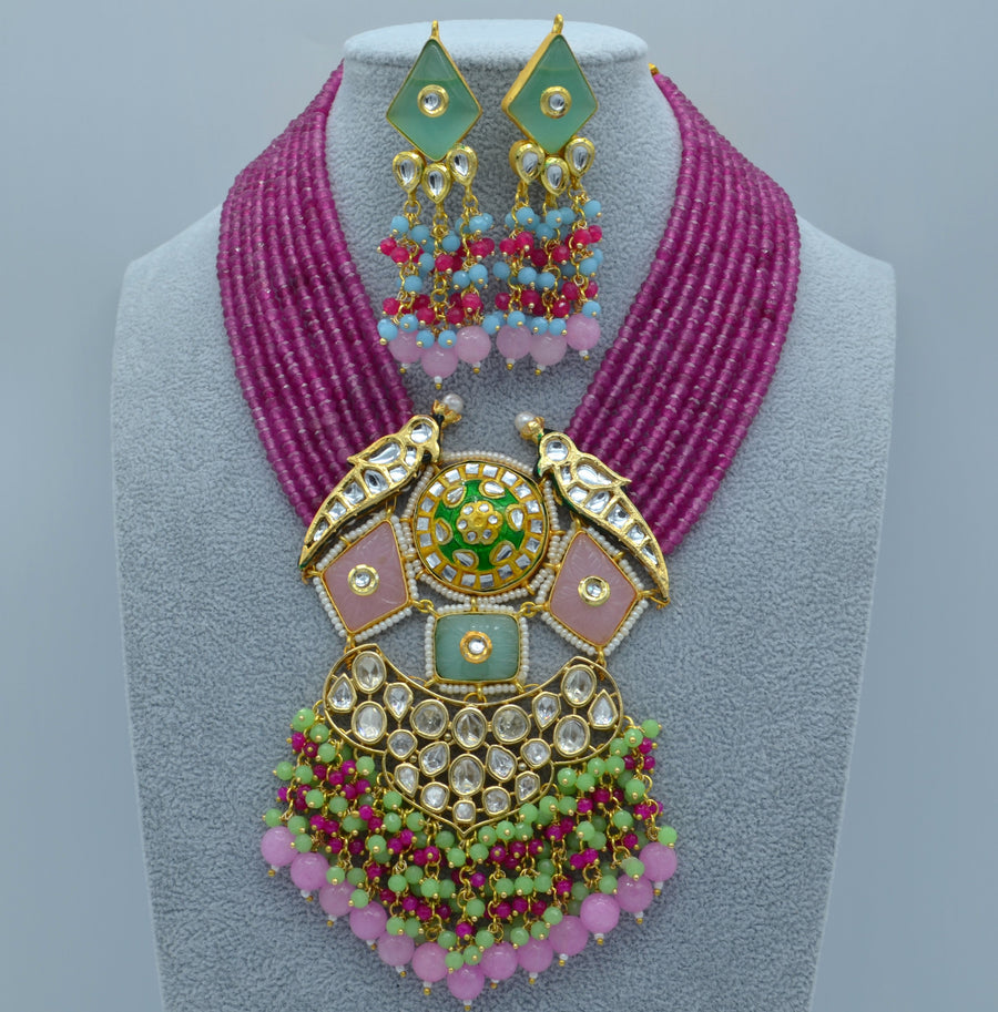 Komal Tyaani Inspired Layers Necklace Set Magenta Necklaces