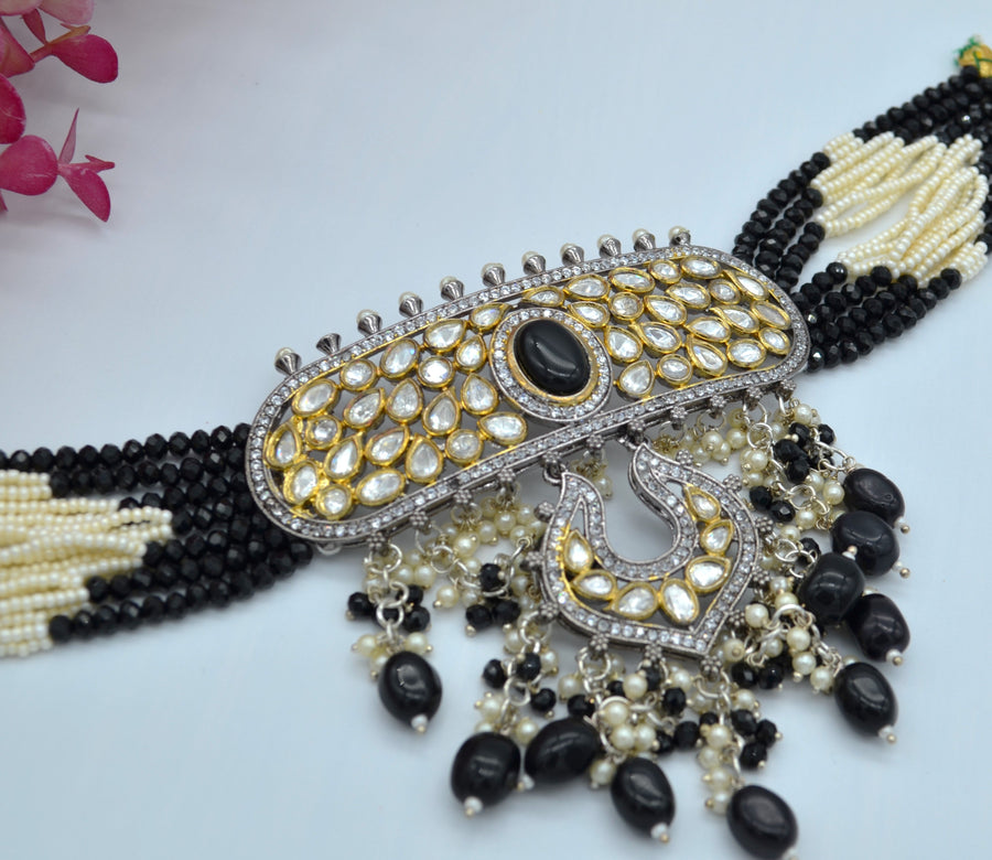 Zoya Tyaani Inspired Black Beads Choker Necklace Set Necklaces