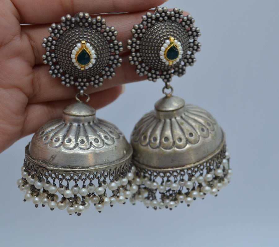 German Silver Jhumki Earrings