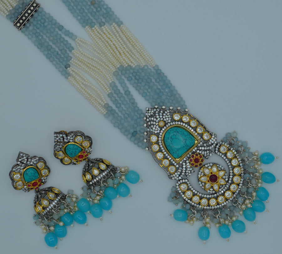Foiled Kundan With Ad Long Necklace Set Necklaces