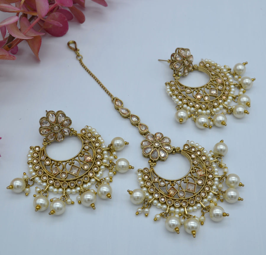 Reverse Polki Chandbali Earring With Tikka Earrings