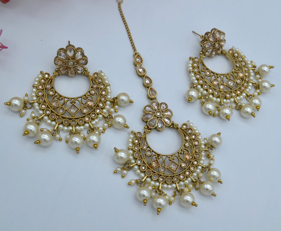 Reverse Polki Chandbali Earring With Tikka Earrings