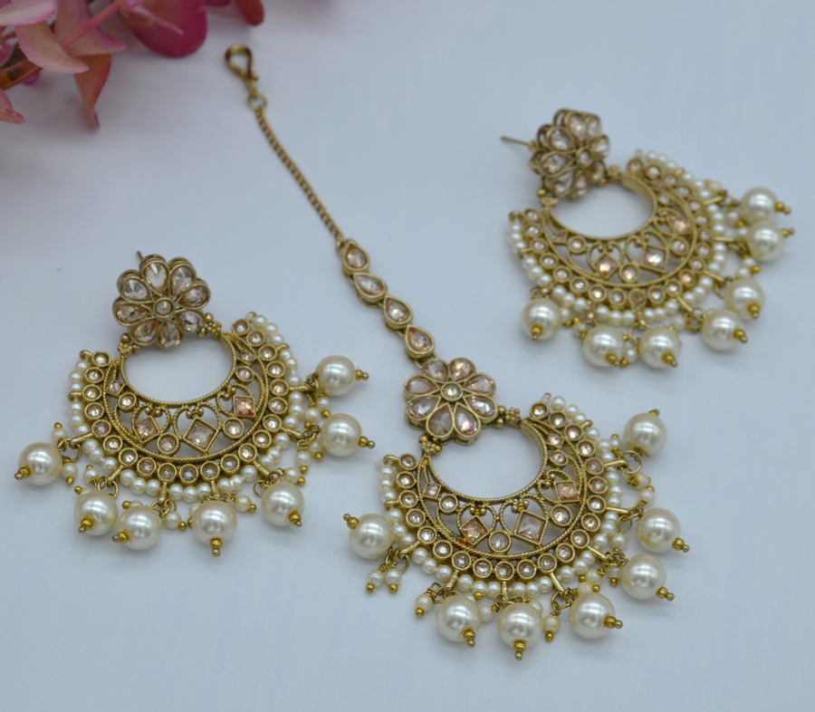 Reverse Polki Chandbali Earring With Tikka Earrings