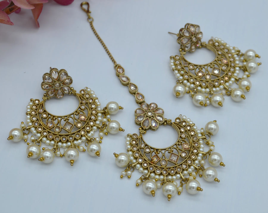 Reverse Polki Chandbali Earring With Tikka Earrings