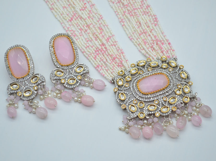 Designer Tyaani Kundan Necklace Set Pink Necklaces