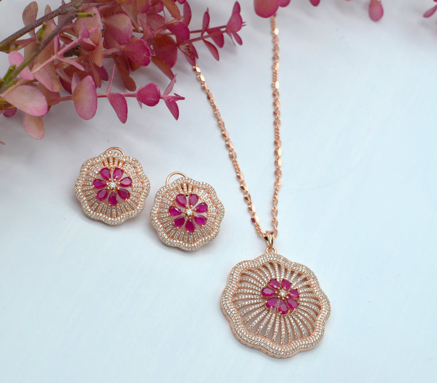 Gulshan Large Pave Flower Pendant Set Earrings