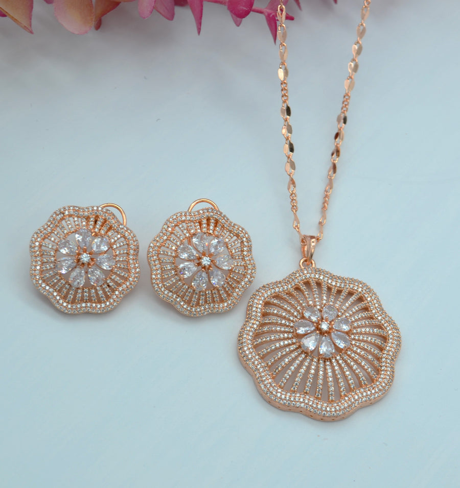 Gulshan Large Pave Flower Pendant Set Earrings