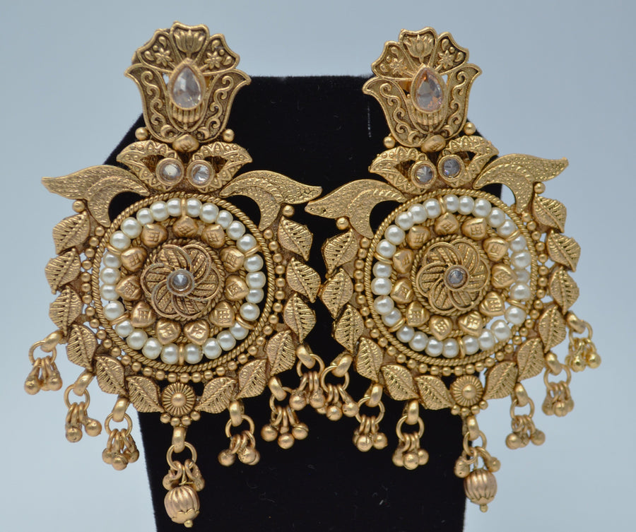 Statement Traditional Chandbali Earrings - Temple Inspired