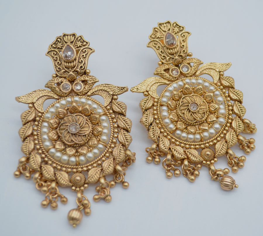 Statement Traditional Chandbali Earrings - Temple Inspired