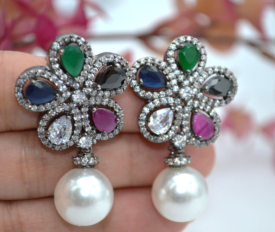 Monalisa Baroque Cz Studs - Victorian Finish Multi Earrings