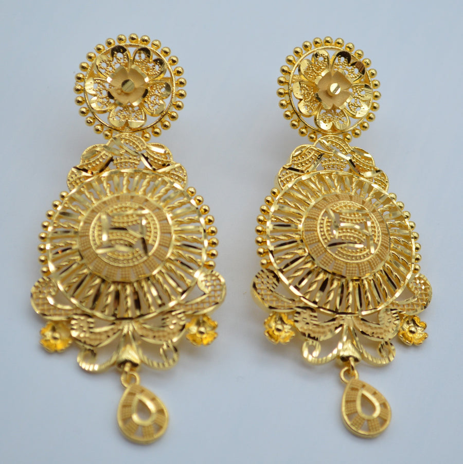 Traditional Long Around Shape 3D Laser Cut -1 Gram Gold Plated Necklace Set Necklaces
