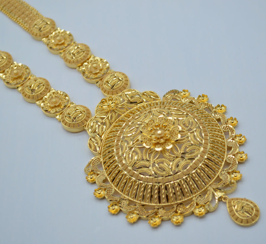 Traditional Long Around Shape 3D Laser Cut -1 Gram Gold Plated Necklace Set Necklaces