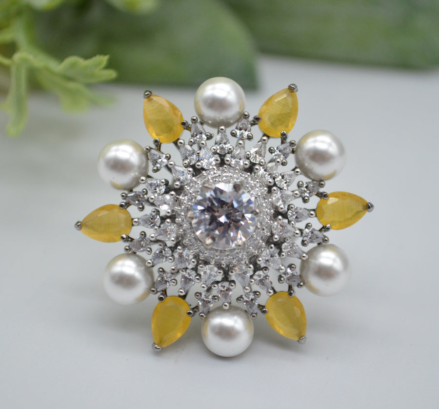 Cz With Pearl & Monalisa Stone Adjustable Ring Rings